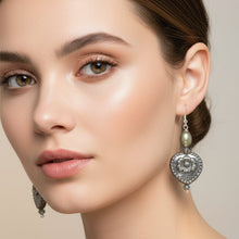 Load image into Gallery viewer, Victorian Pearl Earrings, Crystal Jewelry, Heart Long Earrings, Beaded Drop Earrings, Mom Gift, Sister Gift, Friendship Gift, Nature Jewelry