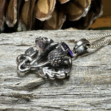 Load image into Gallery viewer, Thistle Necklace, Rose Pendant, Amethyst Scottish Jewelry, Celtic Necklace, Flower Necklace, Bridal Jewelry, Scotland Pendant, Outlander