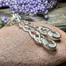 Load image into Gallery viewer, Celtic Knot Earrings, Silver Post Earrings, Irish Jewelry, Scottish Drop Earrings, Silver Ireland Gift, Scotland Gift, Diamond Earrings