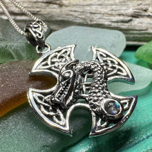 Load image into Gallery viewer, Celtic Cross Necklace, Dragon Pendant, Irish Jewelry, Men&#39;s Cross Jewelry, Anniversary Gift, Medieval Cross, Irish Cross, Celtic Jewelry
