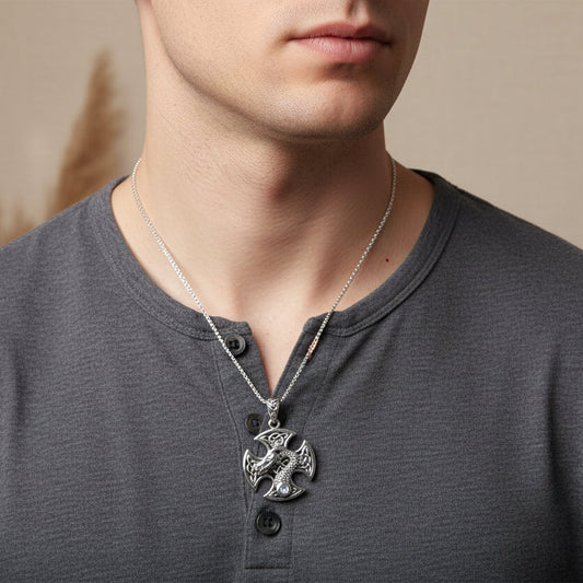 Celtic Cross Necklace, Dragon Pendant, Irish Jewelry, Men's Cross Jewelry, Anniversary Gift, Medieval Cross, Irish Cross, Celtic Jewelry