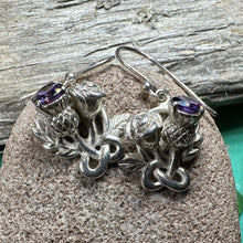 Load image into Gallery viewer, Thistle Earrings, Rose Jewelry, Scottish Jewelry, Outlander Jewelry, Amethyst Jewelry, Mom Gift, Amethyst Jewelry, Pagan Jewelry, Celtic