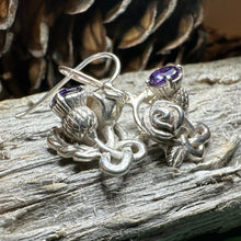 Load image into Gallery viewer, Thistle Earrings, Rose Jewelry, Scottish Jewelry, Outlander Jewelry, Amethyst Jewelry, Mom Gift, Amethyst Jewelry, Pagan Jewelry, Celtic