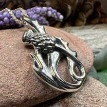 Load image into Gallery viewer, Thistle Necklace, Scottish Pendant, Silver Scotland Jewelry, Outlander Jewelry, Wife Gift, Friendship Gift, Nature Jewelry, Anniversary Gift