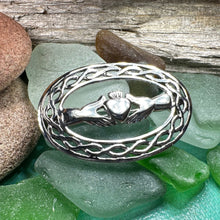Load image into Gallery viewer, Claddagh Brooch, Irish Jewelry, Sterling Silver Ireland Brooch, Silver Bride Pin, Claddagh Pin, Celtic Brooch, Celtic Pin, Wife Gift