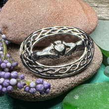 Load image into Gallery viewer, Claddagh Brooch, Irish Jewelry, Sterling Silver Ireland Brooch, Silver Bride Pin, Claddagh Pin, Celtic Brooch, Celtic Pin, Wife Gift