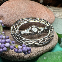 Load image into Gallery viewer, Claddagh Brooch, Irish Jewelry, Sterling Silver Ireland Brooch, Silver Bride Pin, Claddagh Pin, Celtic Brooch, Celtic Pin, Wife Gift