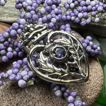 Load image into Gallery viewer, Luckenbooth Brooch, Scotland Jewelry, Celtic Brooch, Bridal Jewelry, Amethyst Pin, Anniversary Gift, Wife Gift, Luckenbooth Pin, Mom Gift