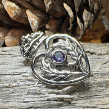Load image into Gallery viewer, Luckenbooth Brooch, Scotland Jewelry, Celtic Brooch, Bridal Jewelry, Amethyst Pin, Anniversary Gift, Wife Gift, Luckenbooth Pin, Mom Gift