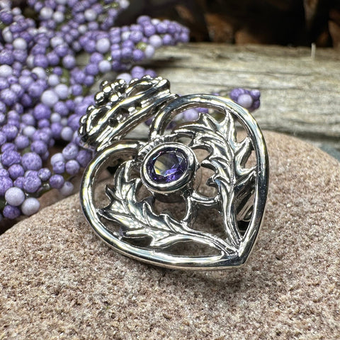 Load image into Gallery viewer, Luckenbooth Brooch, Scotland Jewelry, Celtic Brooch, Bridal Jewelry, Amethyst Pin, Anniversary Gift, Wife Gift, Luckenbooth Pin, Mom Gift