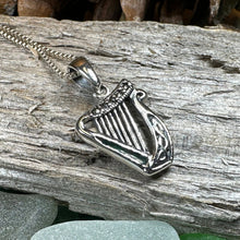 Load image into Gallery viewer, Harp Necklace, Celtic Jewelry, Irish Jewelry, Ireland Gift, Music Jewelry, Harp Pendant, Wife Gift, Sister Gift, Girlfriend Gift, Mom Gift