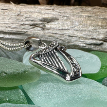 Load image into Gallery viewer, Harp Necklace, Celtic Jewelry, Irish Jewelry, Ireland Gift, Music Jewelry, Harp Pendant, Wife Gift, Sister Gift, Girlfriend Gift, Mom Gift