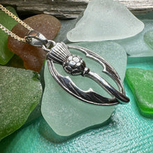 Load image into Gallery viewer, Thistle Necklace, Scottish Pendant, Silver Scotland Jewelry, Outlander Jewelry, Wife Gift, Friendship Gift, Nature Jewelry, Anniversary Gift