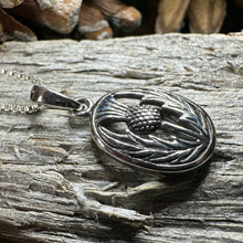 Load image into Gallery viewer, Thistle Necklace, Scotland Jewelry, Scottish Pendant, Anniversary Gift, Silver Celtic Jewelry, Gift for Her, Flower Jewelry, Girlfriend Gift