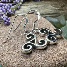 Load image into Gallery viewer, Celtic Spiral Earrings, Irish Jewelry, Scottish Earrings, Triskelion, Triskele, Wiccan Jewelry, Norse Jewelry, Ireland Gift, Triple Spiral