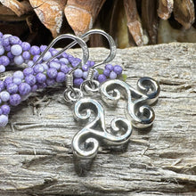 Load image into Gallery viewer, Celtic Spiral Earrings, Irish Jewelry, Scottish Earrings, Triskelion, Triskele, Wiccan Jewelry, Norse Jewelry, Ireland Gift, Triple Spiral