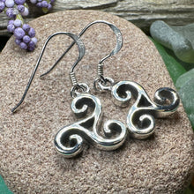 Load image into Gallery viewer, Celtic Spiral Earrings, Irish Jewelry, Scottish Earrings, Triskelion, Triskele, Wiccan Jewelry, Norse Jewelry, Ireland Gift, Triple Spiral