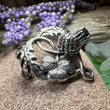 Load image into Gallery viewer, Thistle Brooch, Scotland Jewelry, Irish Shamrock Pin, Amethyst Brooch, Thistle Jewelry, Scottish Jewelry, Celtic Brooch, Ireland Brooch