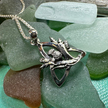 Load image into Gallery viewer, Thistle Necklace, Trinity Knot Pendant, Scottish Jewelry, Celtic Knot Jewelry, Triquetra Jewelry, Silver Scotland Jewelry, Anniversary Gift