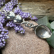 Load image into Gallery viewer, Love Spoon Brooch, Celtic Jewelry, Wales Jewelry, Welsh Pin, Bridal Jewelry, Anniversary Gift, Heart Jewelry, Silver Spoon Wife Gift