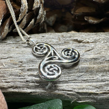 Load image into Gallery viewer, Triple Spiral Necklace, Celtic Jewelry, Irish Pendant, Celtic Spiral Pendant, Norse Jewelry, Sterling Silver, Pagan Jewelry, Scottish Gift