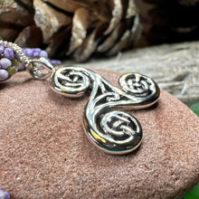 Load image into Gallery viewer, Triple Spiral Necklace, Celtic Jewelry, Irish Pendant, Celtic Spiral Pendant, Norse Jewelry, Sterling Silver, Pagan Jewelry, Scottish Gift
