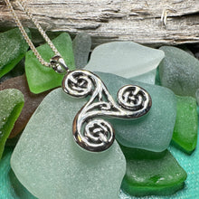 Load image into Gallery viewer, Triple Spiral Necklace, Celtic Jewelry, Irish Pendant, Celtic Spiral Pendant, Norse Jewelry, Sterling Silver, Pagan Jewelry, Scottish Gift