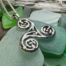 Load image into Gallery viewer, Triple Spiral Necklace, Celtic Jewelry, Irish Pendant, Celtic Spiral Pendant, Norse Jewelry, Sterling Silver, Pagan Jewelry, Scottish Gift