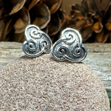 Load image into Gallery viewer, Celtic Spiral Stud Earrings, Irish Jewelry, Celtic Jewelry, Anniversary Gift, Triskele Jewelry, Norse Jewelry, Silver Post Earrings, Ireland