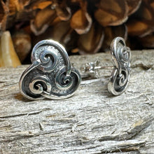 Load image into Gallery viewer, Celtic Spiral Stud Earrings, Irish Jewelry, Celtic Jewelry, Anniversary Gift, Triskele Jewelry, Norse Jewelry, Silver Post Earrings, Ireland