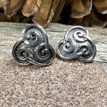 Load image into Gallery viewer, Celtic Spiral Stud Earrings, Irish Jewelry, Celtic Jewelry, Anniversary Gift, Triskele Jewelry, Norse Jewelry, Silver Post Earrings, Ireland