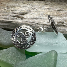 Load image into Gallery viewer, Celtic Spiral Stud Earrings, Irish Jewelry, Celtic Jewelry, Anniversary Gift, Triskele Jewelry, Norse Jewelry, Silver Post Earrings, Ireland
