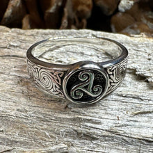 Load image into Gallery viewer, Triple Spiral Ring, Celtic Ring, Irish Jewelry, Celtic Knot Jewelry, Irish Ring, Irish Dance Gift, Celtic Spiral, Pagan Ring, Wiccan Ring