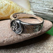Load image into Gallery viewer, Triple Spiral Ring, Celtic Ring, Irish Jewelry, Celtic Knot Jewelry, Irish Ring, Irish Dance Gift, Celtic Spiral, Pagan Ring, Wiccan Ring