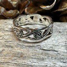 Load image into Gallery viewer, Triple Spiral Ring, Celtic Ring, Irish Jewelry, Celtic Knot Jewelry, Irish Ring, Irish Dance Gift, Celtic Spiral, Pagan Ring, Wiccan Ring