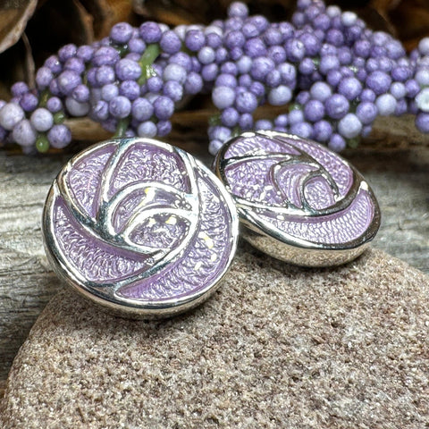 Load image into Gallery viewer, Rose Earrings, Scotland Jewelry, Mackintosh Post Earrings, Art Deco Jewelry, Anniversary Gift, Flower Earrings, Nature Jewelry, Pink Enamel