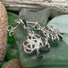 Load image into Gallery viewer, Shamrock Earrings, Celtic Jewelry, Irish Post Earrings, Clover Jewelry, Anniversary Gift, Ireland Jewelry, Graduation Gift, Silver Wife Gift