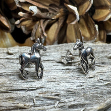 Load image into Gallery viewer, Horse Earrings, Silver Stud Earrings, Equestrian Jewelry, Horse Post Earrings, Horseback Rider Gift, Pony Jewelry, Cool Cowgift Gift