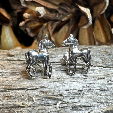 Load image into Gallery viewer, Horse Earrings, Silver Stud Earrings, Equestrian Jewelry, Horse Post Earrings, Horseback Rider Gift, Pony Jewelry, Cool Cowgift Gift