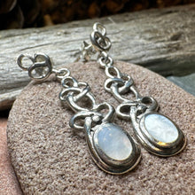 Load image into Gallery viewer, Celtic Knot Earrings, Silver Post Earrings, Irish Jewelry, Scottish Drop Earrings, Silver Ireland Gift, Mother of Pearl, Onyx Jewelry