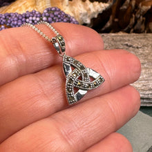 Load image into Gallery viewer, Trinity Knot Necklace, Celtic Pendant, Irish Jewelry, Scotland Jewelry, Triquetra Pendant, Norse Jewelry, Anniversary Gift, Marcasite Gift