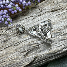 Load image into Gallery viewer, Trinity Knot Necklace, Celtic Pendant, Irish Jewelry, Scotland Jewelry, Triquetra Pendant, Norse Jewelry, Anniversary Gift, Marcasite Gift