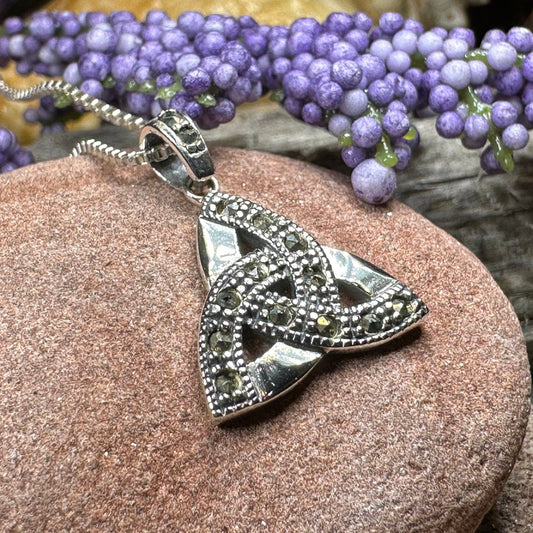 Trinity Knot Necklace, Celtic Pendant, Irish Jewelry, Scotland Jewelry, Triquetra Pendant, Norse Jewelry, Anniversary Gift, Marcasite Gift