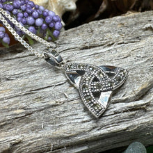 Load image into Gallery viewer, Trinity Knot Necklace, Celtic Pendant, Irish Jewelry, Scotland Jewelry, Triquetra Pendant, Norse Jewelry, Anniversary Gift, Marcasite Gift