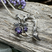 Load image into Gallery viewer, Amethyst Thistle Necklace, Thistle Jewelry, Scotland Jewelry, Celtic Necklace, Flower Necklace, Bridal Jewelry, Amethyst Pendant, Outlander