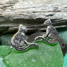 Load image into Gallery viewer, Cat Stud Earrings, Cat Lover Earrings, Animal Jewelry, Cat Mom Gift, Nature Jewelry, Cat Stud Earrings, Girl's Silver Post Earrings
