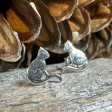 Load image into Gallery viewer, Cat Stud Earrings, Cat Lover Earrings, Animal Jewelry, Cat Mom Gift, Nature Jewelry, Cat Stud Earrings, Girl's Silver Post Earrings