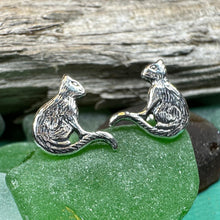 Load image into Gallery viewer, Cat Stud Earrings, Cat Lover Earrings, Animal Jewelry, Cat Mom Gift, Nature Jewelry, Cat Stud Earrings, Girl's Silver Post Earrings