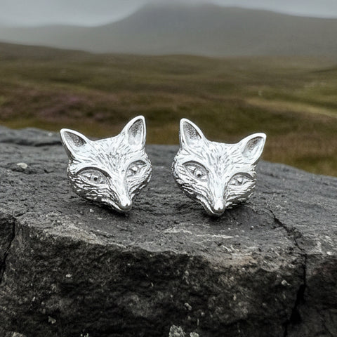 Load image into Gallery viewer, Fox Stud Earring, Vixen Earrings, Silver Post Earrings, Animal Jewelry, Fox Face, Wife Gift, Girlfriend Gift, Woodland Animal, Foxy Lady