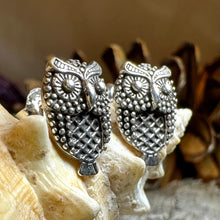 Load image into Gallery viewer, Owl Stud Earrings, Barn Owl Earrings, Silver Post Earrings, Norse Jewelry, Owl Gift, Nature Jewelry, Bird Lover Gift, Girl's Pagan Earrings